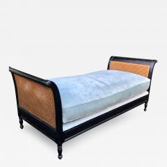 Directoire Style Chinoiserie Black Gold Chaise Lounge Double Cane Daybed Sofa - 1757067