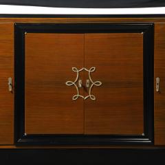 Directoire Style Sideboard in Book matched Walnut Black Lacquer on Plinth Base - 4038241