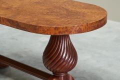 Distinct French Art Deco Burlwood Coffee Table with Carved Torsade Legs 1930s - 4677365