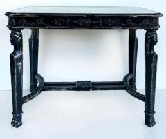 Distressed Painted Egyptian Revival Style Console Table with Inset Glass - 4117233