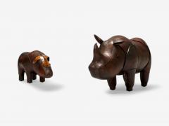 Dmitry Omersa Abercrombie Fitch Dimitri Omersa Distressed Leather Rhino Footstools 1950s - 4094860