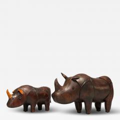 Dmitry Omersa Abercrombie Fitch Dimitri Omersa Distressed Leather Rhino Footstools 1950s - 4097627