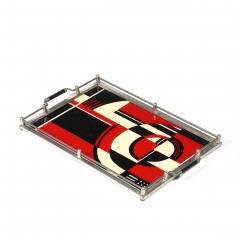 Documented Art Deco Spiral Cubist Eglomise White Cream Black Detailed Tray - 4653730