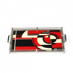 Documented Art Deco Spiral Cubist Eglomise White Cream Black Detailed Tray - 4653731