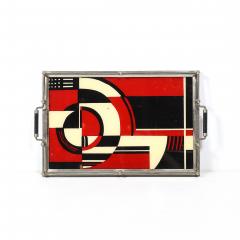 Documented Art Deco Spiral Cubist Eglomise White Cream Black Detailed Tray - 4653733