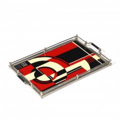 Documented Art Deco Spiral Cubist Eglomise White Cream Black Detailed Tray - 4653740