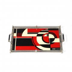 Documented Art Deco Spiral Cubist Eglomise White Cream Black Detailed Tray - 4653741