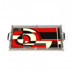 Documented Art Deco Spiral Cubist Eglomise White Cream Black Detailed Tray - 4653743