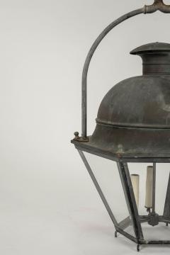 Domed Hexagonal Glass Paneled Iron and Copper Lantern - 3430821