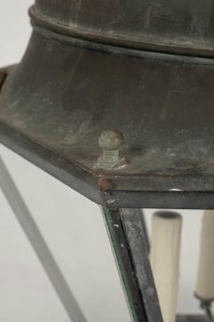 Domed Hexagonal Glass Paneled Iron and Copper Lantern - 3430826