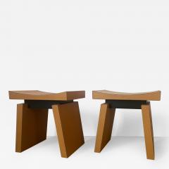 Dominic Chambon Pair of Hand Stitched Leather Stools - 2557656