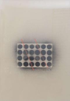 Domoto Hisao Japanese Works on Paper of Two Thin Orange Lines Through Circles - 4539052