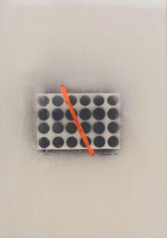 Domoto Hisao Japanese Works on Paper of an Orange Line Through Circles - 4539074