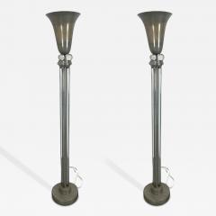 Donald Deskey ART DECO MODERNIST NICKELED BRONZE GLASS BALL GLASS ROD TORCHIERES - 4484159