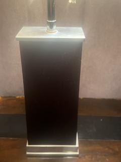 Donald Deskey ART DECO MODERNIST WOOD STREAMLINED NICKELED BRONZE LAMP WITH ORIGINAL SHADE - 4104725