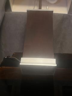 Donald Deskey ART DECO MODERNIST WOOD STREAMLINED NICKELED BRONZE LAMP WITH ORIGINAL SHADE - 4104731