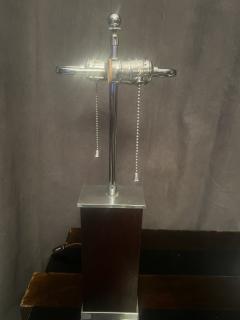 Donald Deskey ART DECO MODERNIST WOOD STREAMLINED NICKELED BRONZE LAMP WITH ORIGINAL SHADE - 4104733