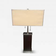 Donald Deskey ART DECO MODERNIST WOOD STREAMLINED NICKELED BRONZE LAMP WITH ORIGINAL SHADE - 4105721