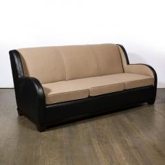 Donald Deskey Art Deco Black Leather Taupe Cashmere Radio City Music Hall Sofa - 2909327