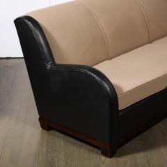 Donald Deskey Art Deco Black Leather Taupe Cashmere Radio City Music Hall Sofa - 2909334