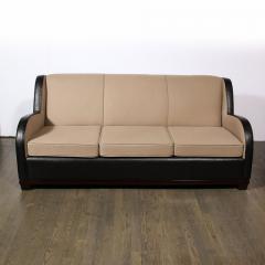 Donald Deskey Art Deco Black Leather Taupe Cashmere Radio City Music Hall Sofa - 2909380