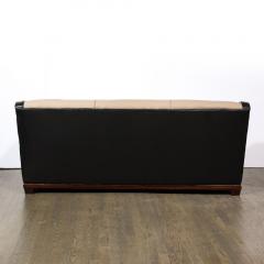 Donald Deskey Art Deco Black Leather Taupe Cashmere Radio City Music Hall Sofa - 2909426