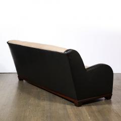 Donald Deskey Art Deco Black Leather Taupe Cashmere Radio City Music Hall Sofa - 2909427