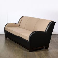 Donald Deskey Art Deco Black Leather Taupe Cashmere Radio City Music Hall Sofa - 2909429