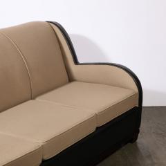 Donald Deskey Art Deco Black Leather Taupe Cashmere Radio City Music Hall Sofa - 2909517