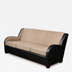 Donald Deskey Art Deco Black Leather Taupe Cashmere Radio City Music Hall Sofa - 2910766