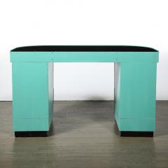 Donald Deskey Art Deco Robins Egg Blue Lacquer Brushed Aluminum Desk by Donald Deskey - 4038114