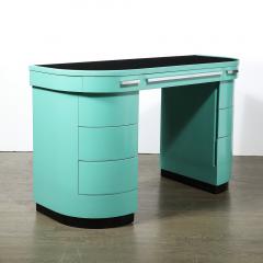 Donald Deskey Art Deco Robins Egg Blue Lacquer Brushed Aluminum Desk by Donald Deskey - 4038118