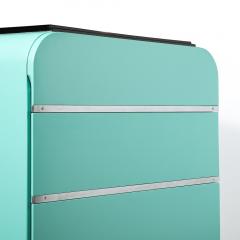 Donald Deskey Art Deco Robins Egg Blue Lacquer Brushed Aluminum High Chest by Donald Deskey - 4038090