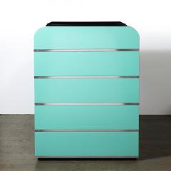 Donald Deskey Art Deco Robins Egg Blue Lacquer Brushed Aluminum High Chest by Donald Deskey - 4038096