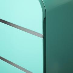 Donald Deskey Art Deco Robins Egg Blue Lacquer Brushed Aluminum High Chest by Donald Deskey - 4038097