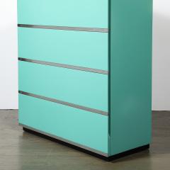 Donald Deskey Art Deco Robins Egg Blue Lacquer Brushed Aluminum High Chest by Donald Deskey - 4038099