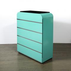 Donald Deskey Art Deco Robins Egg Blue Lacquer Brushed Aluminum High Chest by Donald Deskey - 4038100