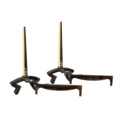 Donald Deskey Donald Deskey Pair of Andirons in Wrought Iron and Brass 1950s Signed  - 3414612