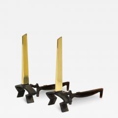 Donald Deskey Donald Deskey Pair of Andirons in Wrought Iron and Brass 1950s Signed  - 3416425