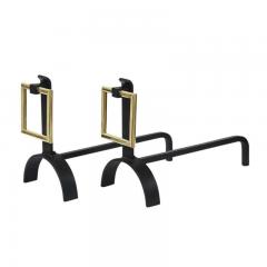 Donald Deskey Donald Deskey Style Andirons Brass Buckles and Wrought Iron - 2842433