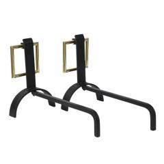 Donald Deskey Donald Deskey Style Andirons Brass Buckles and Wrought Iron - 2842435