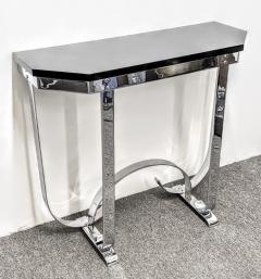 Donald Deskey MODERNIST ART DECO CURLICUE CHROME AND BLACK LACQUER CONSOLE - 1909714