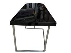 Donald Deskey MODERNIST BLACK LACQUER ART DECO CHROME TUBULAR FRAME PARTNERS DESK - 4398535