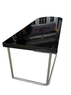Donald Deskey MODERNIST BLACK LACQUER ART DECO CHROME TUBULAR FRAME PARTNERS DESK - 4398536