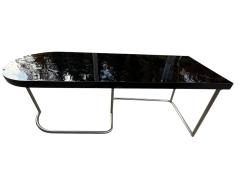 Donald Deskey MODERNIST BLACK LACQUER ART DECO CHROME TUBULAR FRAME PARTNERS DESK - 4398539