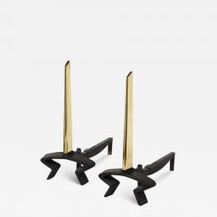 Donald Deskey Mid Century Modern Brass Black Cast Iron Andirons - 3110928