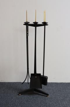 Donald Deskey Mid Century Modern Polished Brass and Iron Fireplace Tool Set by Donald Deskey - 4452904