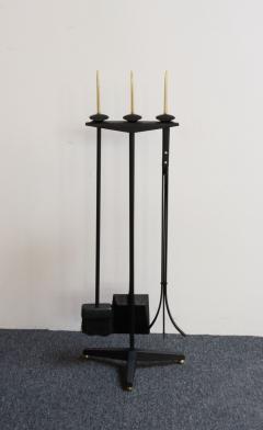Donald Deskey Mid Century Modern Polished Brass and Iron Fireplace Tool Set by Donald Deskey - 4452909