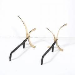 Donald Deskey Pair of Mid Century Modernist Andirons in Polished Brass by Donald Deskey - 4465682