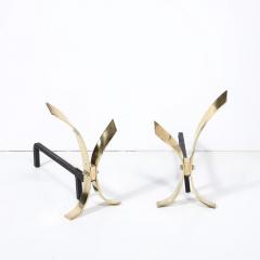 Donald Deskey Pair of Mid Century Modernist Andirons in Polished Brass by Donald Deskey - 4465684